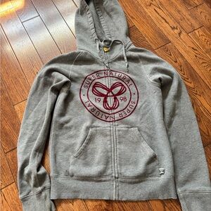 TNA vintage Gray Hoodie with Burgundy Logo.